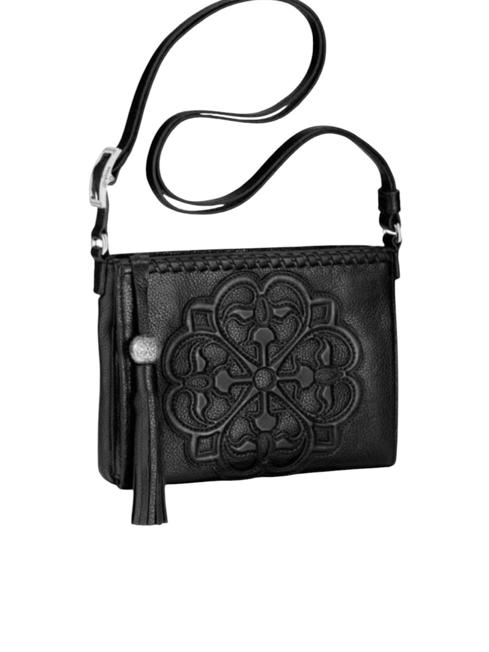 Brighton Ferrera Rose Motif City Organizer Black Crossbody Bag - EUC Like New!